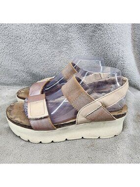 OTBT Shoes Womens 9 Brown Leather Textile Nova Wedge Platform Sandals *Read*